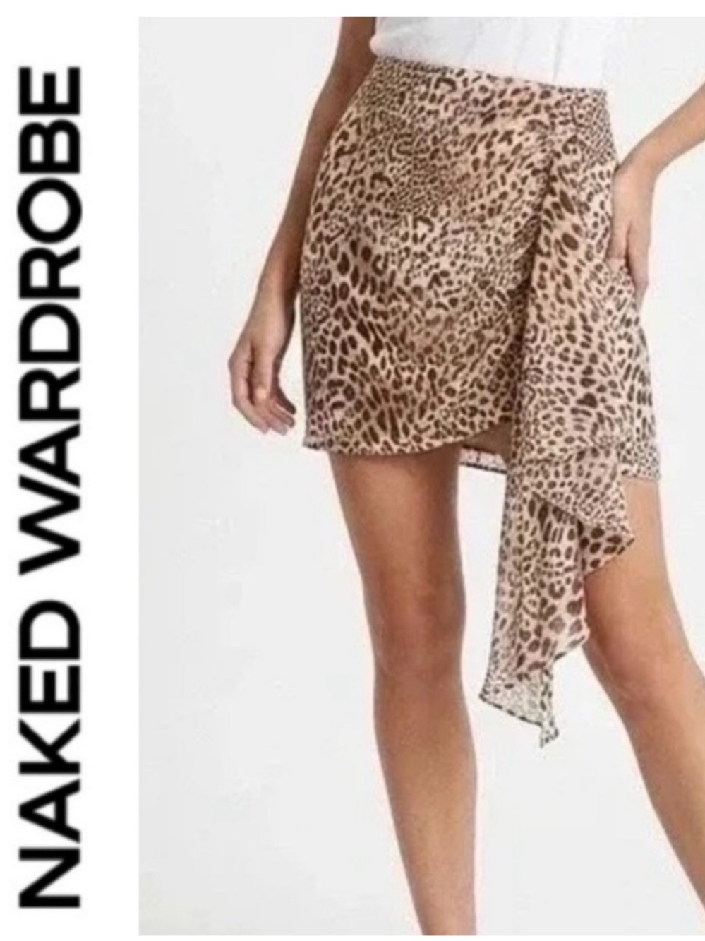 Naked Wardrobe 🤎🤍 Leopard Print Asymmetric Mini Skirt - Beige Brown